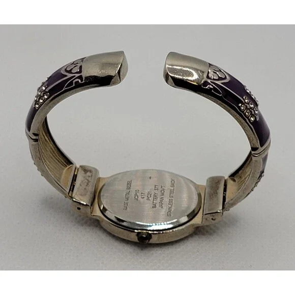 Women's Classic Oval Silver Tone White Dial Purple Cuff Bracelet Watch 01 - Picture 7 of 8